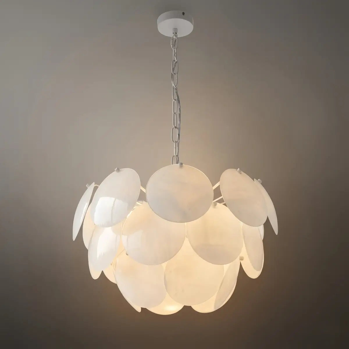 Modern Petal Glass Chandelier -- White Metal & Glass